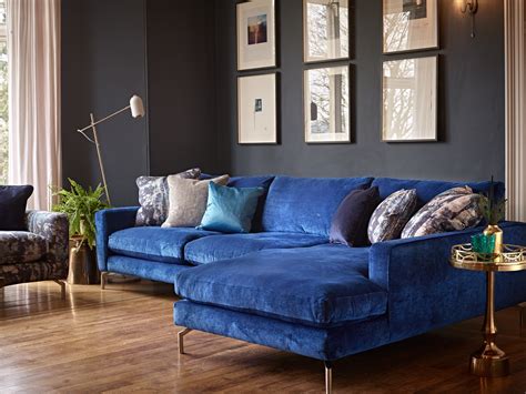 Navy blue sofa in a modern living room