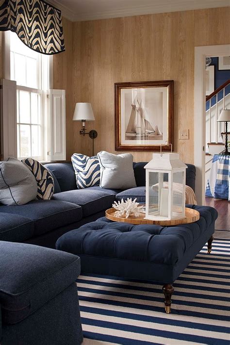 Navy blue sofa with coffee table