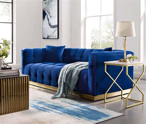 Navy blue sofa with rug