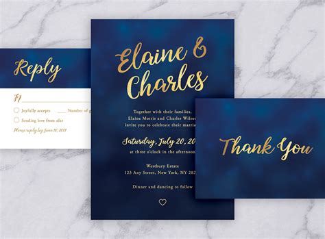 Navy Blue Wedding Invitation with Embossing