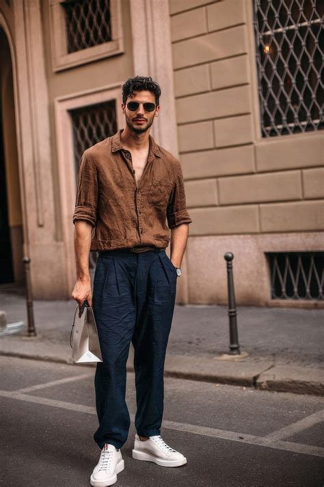 Navy Linen Pants with Graphic Tshirt