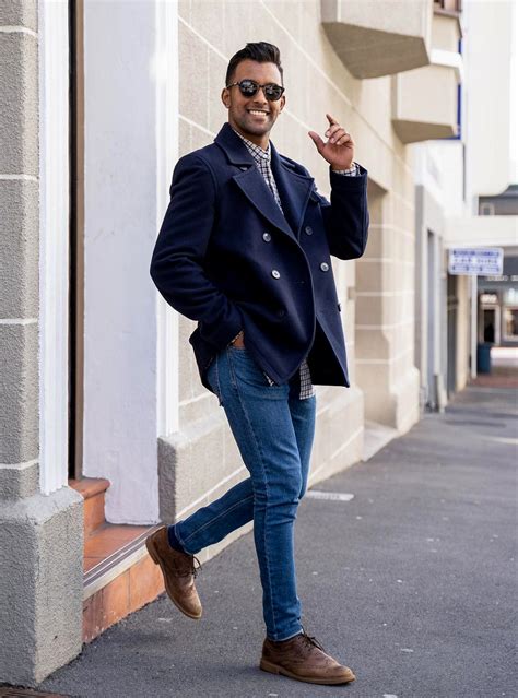 Navy Pea Coat with Jeans