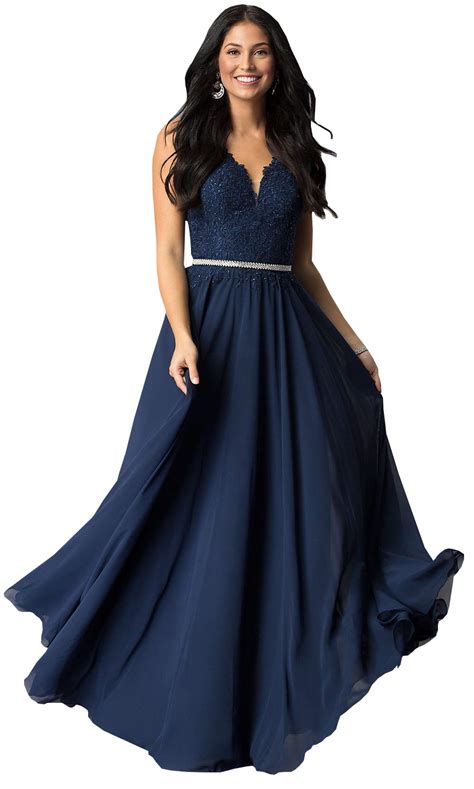 Navy prom dress with a full skirt and strapless bodice