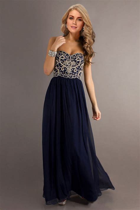 Navy prom dress with a comfortable design