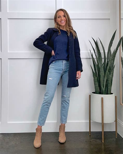 Navy top winter outfit