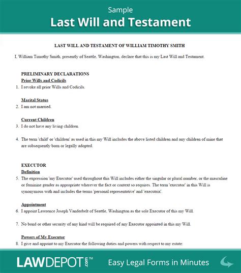 NC Last Will and Testament Template 2