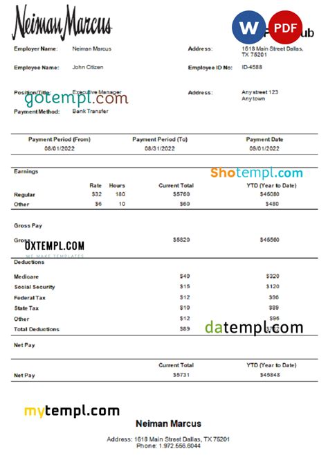 Neiman Marcus receipt template example