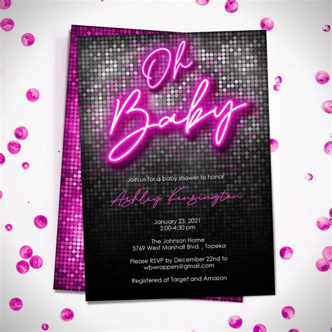 Neon Baby Shower Invitation Template