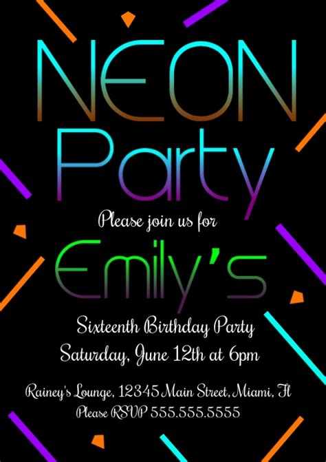 Neon birthday invitation template