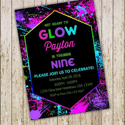 Neon Birthday Party Invitations