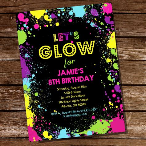 Neon birthday party invitations