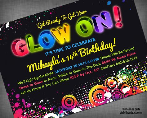 Neon glow party invitations