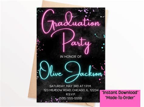 Neon Graduation Party Invitations