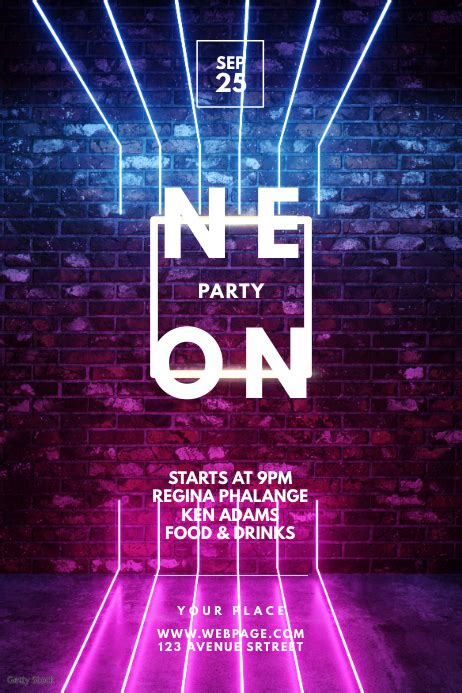 Neon party flyer template