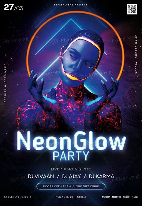 Neon party invitation template design