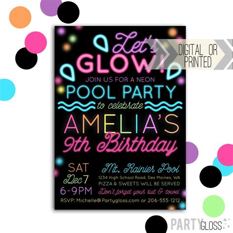 Neon Pool Party Invitation