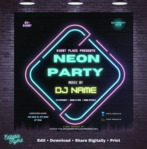 A flyer template with neon colors and a bold, futuristic design