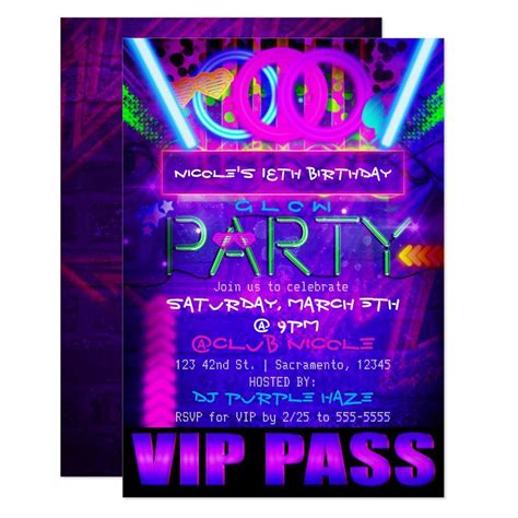 Neon rave invitation template