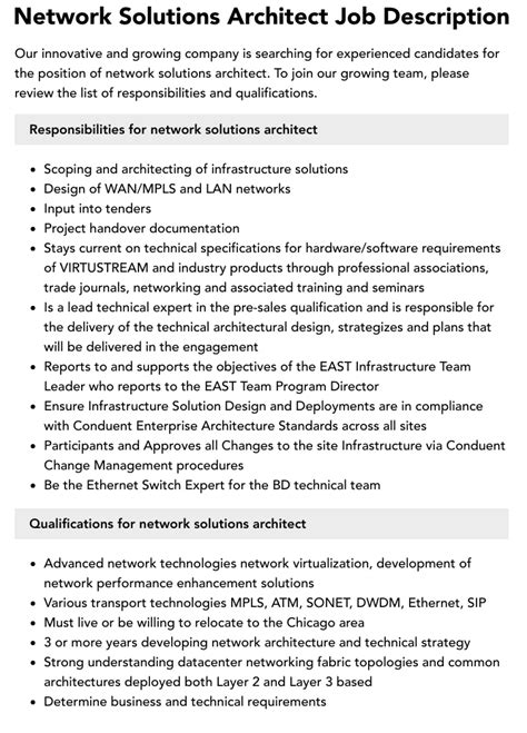 Network Architect Job Description