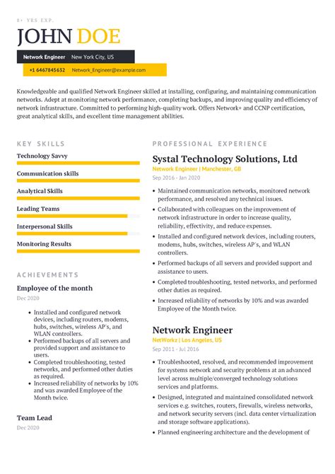 Network Engineer Resume Format