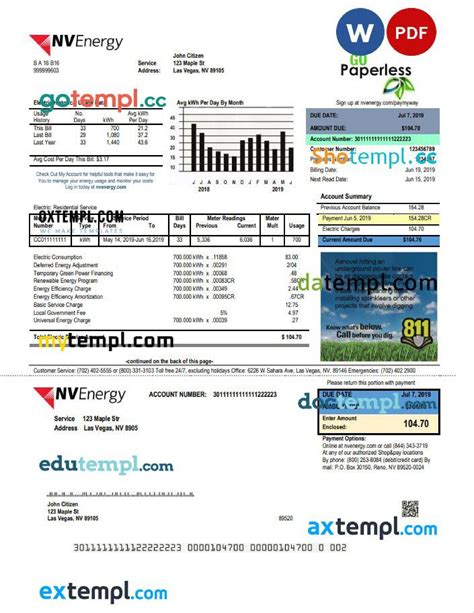 Sample Nevada Utility Bill Template