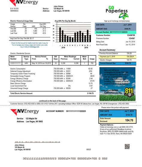 Free Downloadable Nevada Utility Bill Template