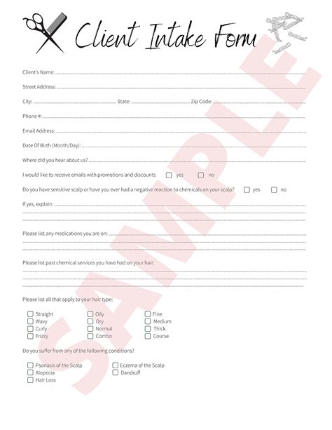 New client form template hair salon