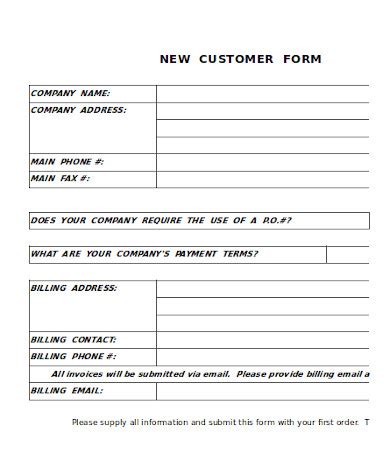 Free New Customer Form Template in Word