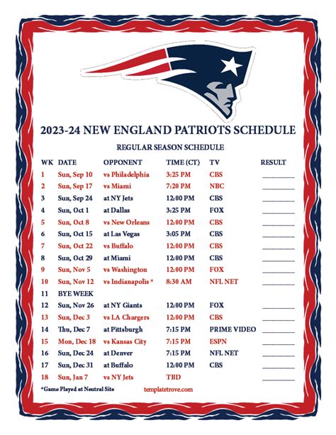 New England Patriots Schedule