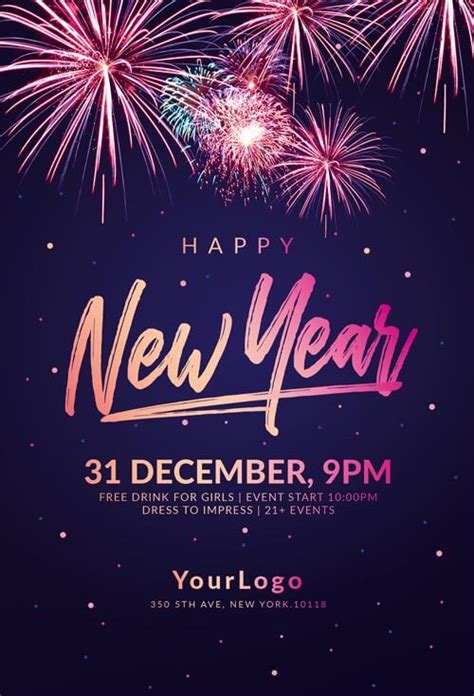 New Year Flyer Template with Gold and Silver