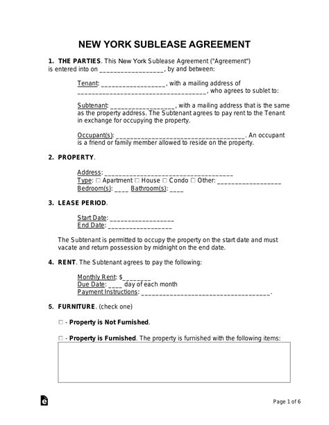 New York Sublet Lease Agreement Template