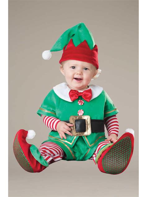 Newborn baby dressed as an elf