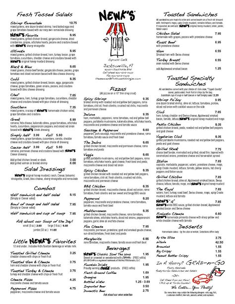 Newks Printable Menu PDF