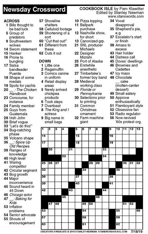 Newsday Crossword Puzzle Image 1