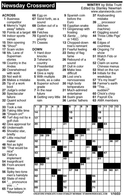 Newsday Crossword Puzzle Image 10