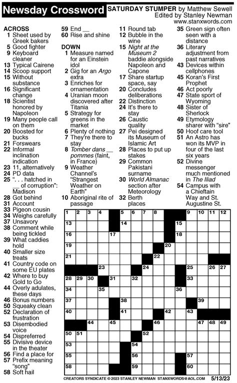 Newsday Crossword Puzzle Image 3