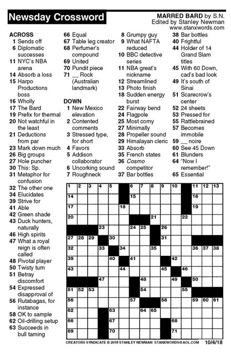 Printable Newsday Crossword Puzzle