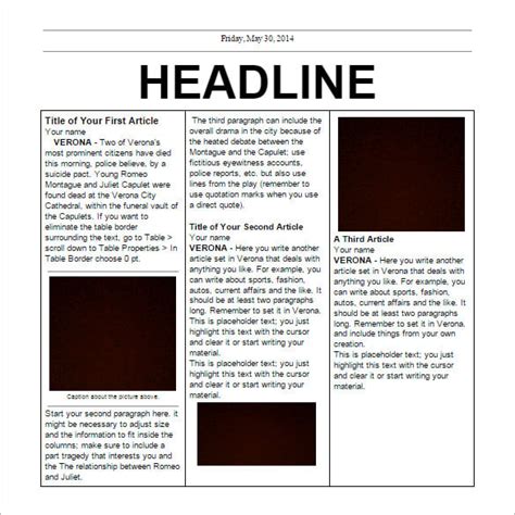 Newspaper templates for college