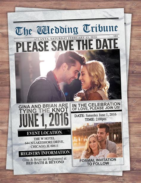 Newspaper wedding invitation design idea