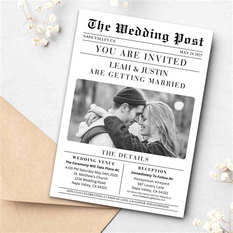 Newspaper wedding invitation example