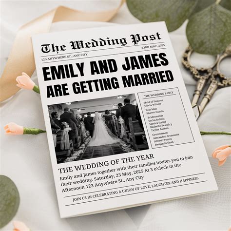 Newspaper wedding invitation template example