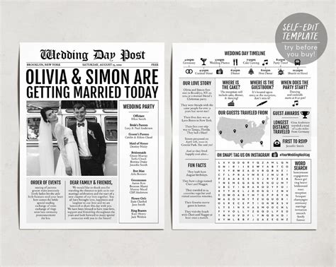 Newspaper wedding program template example