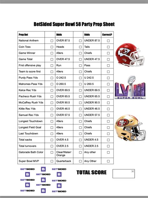 NFL Pick 'em Printable with Prop Bets