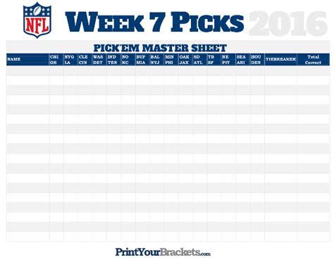 NFL Pick Em Sheet Template Word