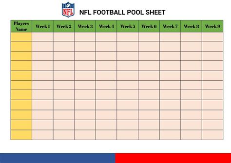 NFL Confidence Pool Sheet Template