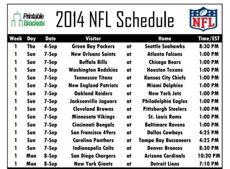 NFL Printable Schedule