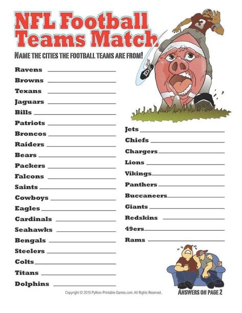 NFL printable sheets for football-themed activities