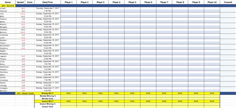 NFL Schedule Excel Template