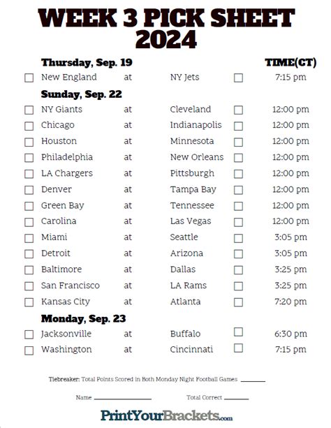 NFL Schedule Week 3 Printable