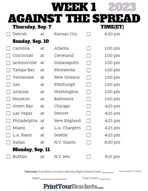 NFL Spread Picks Cheat Sheets